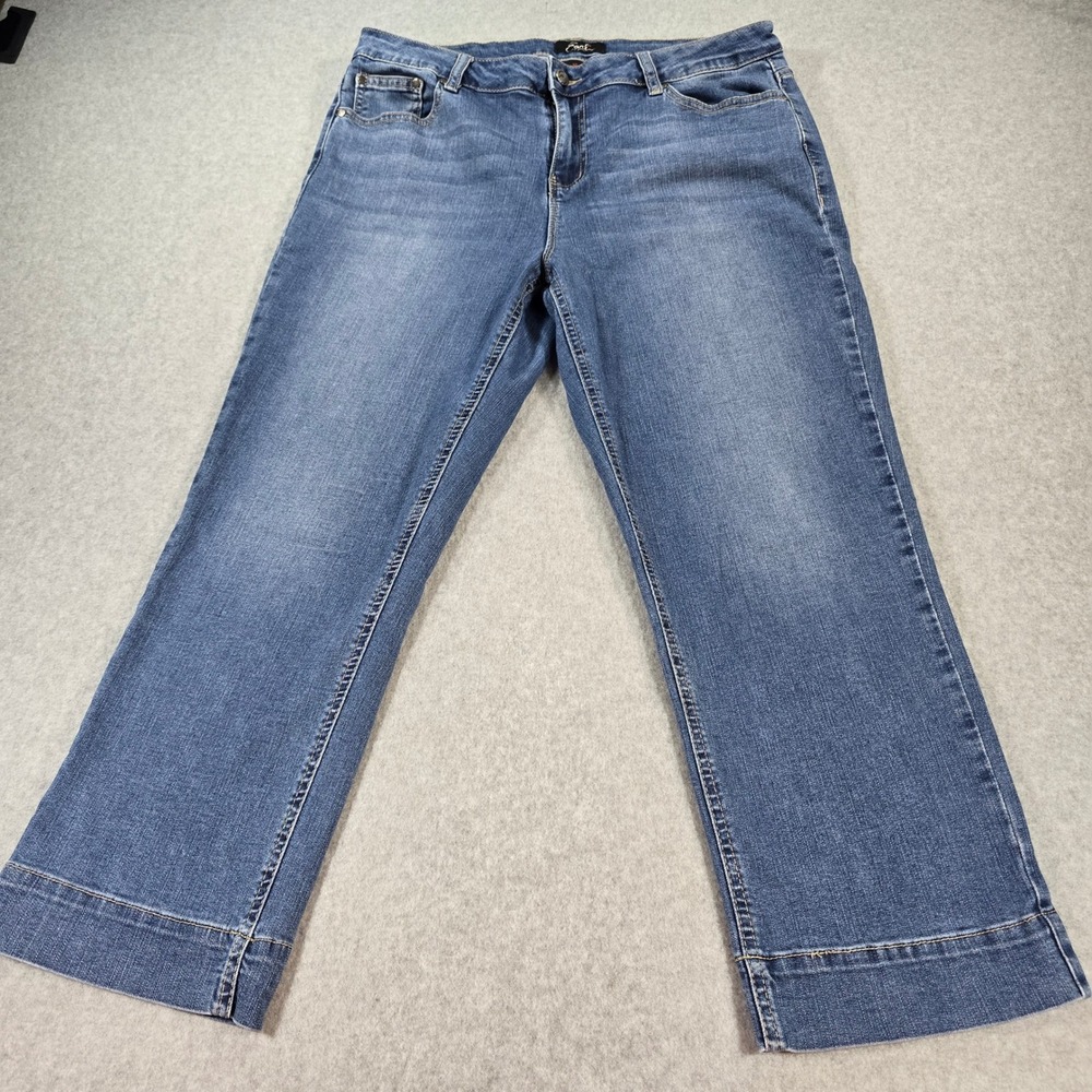Earl Jean Womens Size 16 Medium Wash Blue Wide Leg Cropped Denim Jeans Stretch